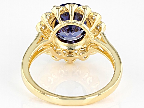 Blue And White Cubic Zirconia 18K Yellow Gold Over Sterling Silver Ring 5.34ctw