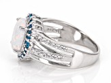 Lab Created Opal And Blue And White Cubic Zirconia Rhodium Over Sterling Silver Ring 2.03ctw