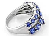 Blue And White Cubic Zirconia Rhodium Over Sterling Silver Ring 4.95ctw