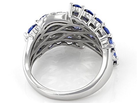 Blue And White Cubic Zirconia Rhodium Over Sterling Silver Ring 4.95ctw