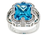 Blue And White Cubic Zirconia Rhodium Over Sterling Silver Ring 11.31ctw