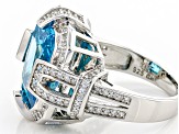 Blue And White Cubic Zirconia Rhodium Over Sterling Silver Ring 11.31ctw