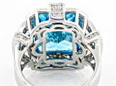 Blue And White Cubic Zirconia Rhodium Over Sterling Silver Ring 11.31ctw