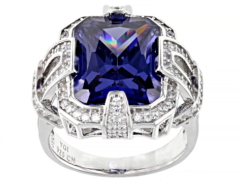 Blue And White Cubic Zirconia Rhodium Over Sterling Silver Ring 11.31ctw