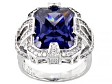 Blue And White Cubic Zirconia Rhodium Over Sterling Silver Ring 11.31ctw