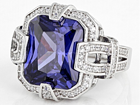 Blue And White Cubic Zirconia Rhodium Over Sterling Silver Ring 11.31ctw