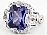 Blue And White Cubic Zirconia Rhodium Over Sterling Silver Ring 11.31ctw