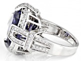 Blue And White Cubic Zirconia Rhodium Over Sterling Silver Ring 11.31ctw