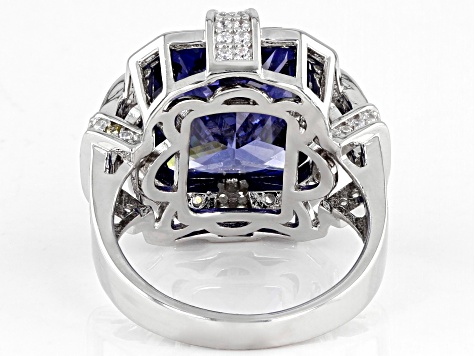 Blue And White Cubic Zirconia Rhodium Over Sterling Silver Ring 11.31ctw
