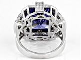 Blue And White Cubic Zirconia Rhodium Over Sterling Silver Ring 11.31ctw