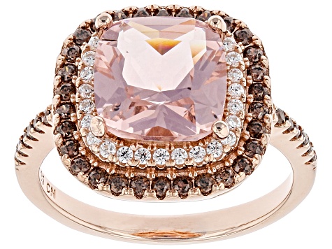 Pink Morganite Simulant And Mocha And White Cubic Zirconia 18k Rose Gold Over Silver Ring 3.12ctw