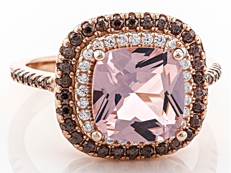 Pink Morganite Simulant And Mocha And White Cubic Zirconia 18k Rose Gold Over Silver Ring 3.12ctw