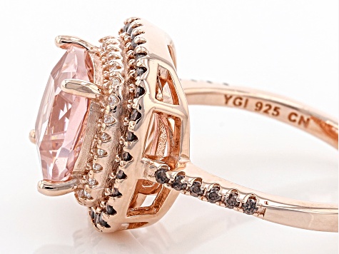 Pink Morganite Simulant And Mocha And White Cubic Zirconia 18k Rose Gold Over Silver Ring 3.12ctw