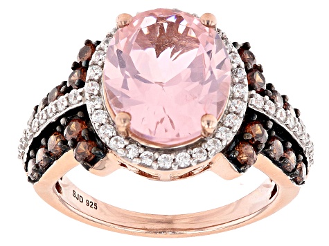 Pink Morganite Simulant And Mocha And White Cubic Zirconia 18k Rose Gold Over Sterling Silver Ring