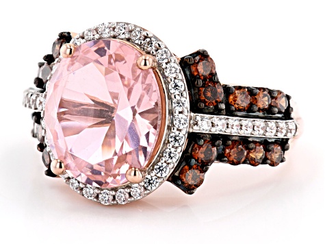 Pink Morganite Simulant And Mocha And White Cubic Zirconia 18k Rose Gold Over Sterling Silver Ring