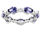 Blue And White Cubic Zirconia Rhodium Over Sterling Silver Eternity Band Ring 5.12ctw