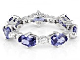 Blue And White Cubic Zirconia Rhodium Over Sterling Silver Eternity Band Ring 5.12ctw