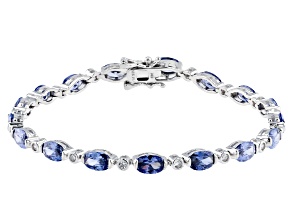 Blue And White Cubic Zirconia Rhodium Over Sterling Silver Tennis Bracelet 13.21ctw