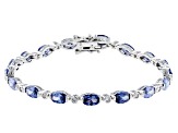 Blue And White Cubic Zirconia Rhodium Over Sterling Silver Tennis Bracelet 13.21ctw