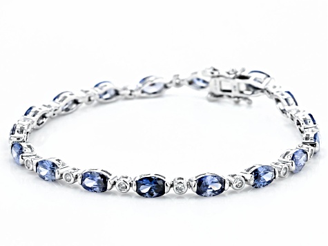 Blue And White Cubic Zirconia Rhodium Over Sterling Silver Tennis Bracelet 13.21ctw