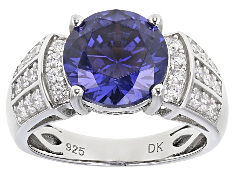 Blue and White Cubic Zirconia Rhodium Over Sterling Silver Ring 4.28ctw