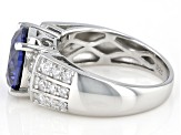 Blue and White Cubic Zirconia Rhodium Over Sterling Silver Ring 4.28ctw