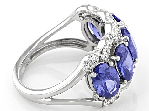Blue and White Cubic Zirconia Rhodium Over Sterling Silver Ring