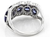 Blue and White Cubic Zirconia Rhodium Over Sterling Silver Ring