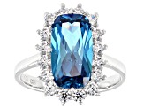Blue And White Cubic Zirconia Rhodium Over Sterling Silver Ring 6.75ctw