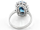 Blue And White Cubic Zirconia Rhodium Over Sterling Silver Ring 6.75ctw