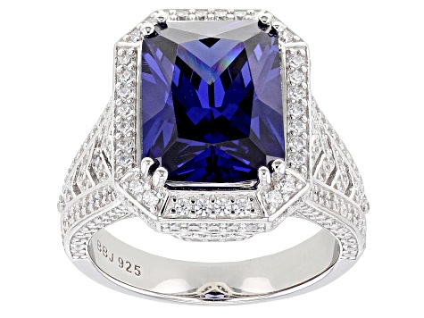 Blue and White Cubic Zirconia Rhodium Over Silver Ring 12.88ctw