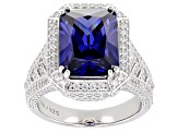 Blue and White Cubic Zirconia Rhodium Over Silver Ring 12.88ctw