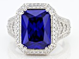 Blue and White Cubic Zirconia Rhodium Over Silver Ring 12.88ctw