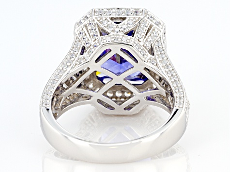 Blue and White Cubic Zirconia Rhodium Over Silver Ring 12.88ctw