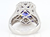 Blue and White Cubic Zirconia Rhodium Over Silver Ring 12.88ctw