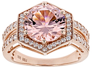 Picture of Pink and White Cubic Zirconia 18K Rose Gold Over Silver Ring