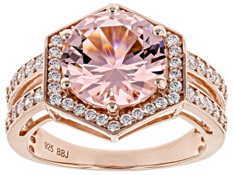 Pink and White Cubic Zirconia 18K Rose Gold Over Silver Ring