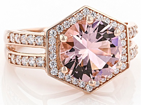 Pink and White Cubic Zirconia 18K Rose Gold Over Silver Ring