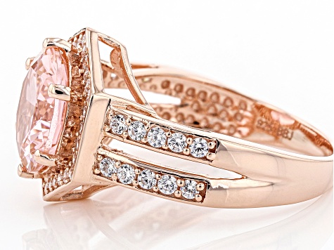 Pink and White Cubic Zirconia 18K Rose Gold Over Silver Ring