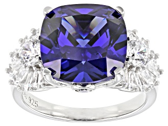 Blue and White Cubic Zirconia Rhodium Over Silver Ring 13.36ctw