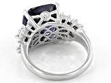 Blue and White Cubic Zirconia Rhodium Over Silver Ring 13.36ctw