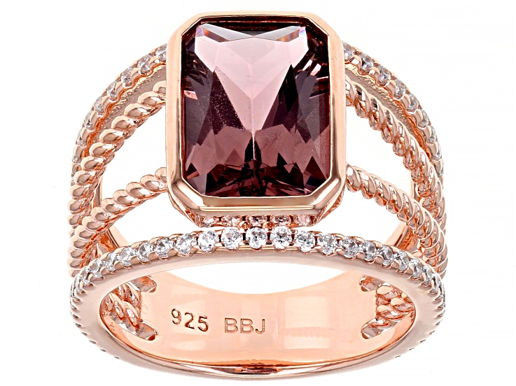 Blush Zircon Simulant and White Cubic Zirconia 18k Rose Gold