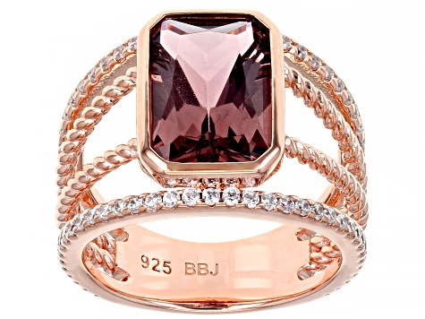 Blush Zircon Simulant and White Cubic Zirconia 18k Rose Gold Over Sterling Silver Ring 4.12ctw