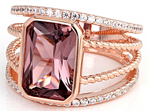 Blush Zircon Simulant and White Cubic Zirconia 18k Rose Gold Over Sterling Silver Ring 4.12ctw