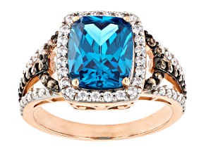 Blue, Champagne, and White Cubic Zirconia 18K Rose Gold Over Silver Ring