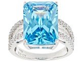 Blue And White Cubic Zirconia Rhodium Over Sterling Silver Ring 10.64ctw