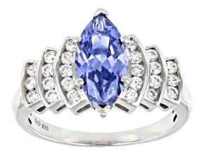 Blue And White Cubic Zirconia Rhodium Over Sterling Silver Ring 3.55ctw