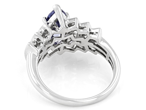 Blue And White Cubic Zirconia Rhodium Over Sterling Silver Ring 3.55ctw