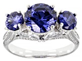 Blue And White Cubic Zirconia Rhodium Over Sterling Silver Ring 6.24ctw