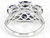 Blue And White Cubic Zirconia Rhodium Over Sterling Silver Ring 6.24ctw
